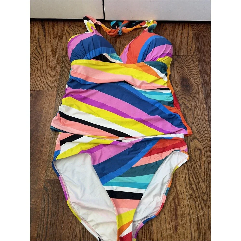 La Blanca Women's Standard Halter Tankini Multi Sunscape Size 12